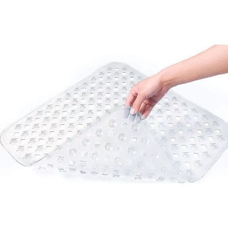 Tapis de Bain de Douche, 53x53cm Tapis de Baignoire Antidérapant, Tapis de Douches Antiderapant Carré à Ventouses, Anti Glisse Tapis, Lavable en Machine, Transparent (1/4)