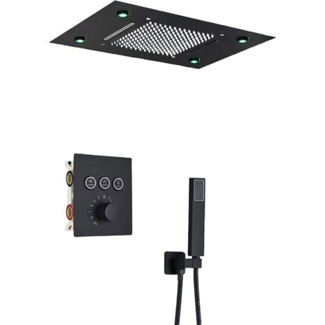 Ensemble de robinet de douche, système de pluie et de cascade LED monté au plafond, mélangeur intelligent à télécommande, Ensemble Complet Noir B