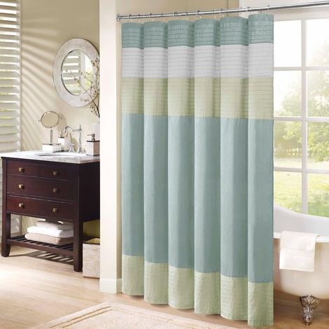 Filiyano-Rideau de douche en imitation soie, patchwork à rayures, rideau de bain moderne en microfibre, 180 cm x 180 cm, style 6 (1/5)