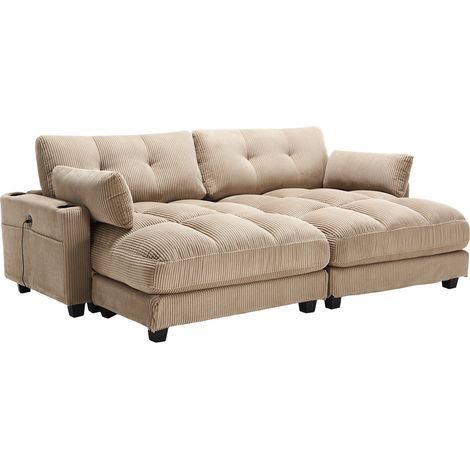Fauteuil 1 Places en Velours Côtelé beige avec Coussins inclus,Dossier inclinable,Design palmier original et coussins moelleux (1/5)