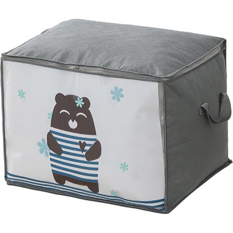 Sac de stockage pour couette et couverture, matière non tissée, décor ours animé, protège-poussière, fermeture éclair double, 53x43x38 cm, 1 pièce, rangement maison (1/4)