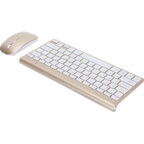 Combo Clavier et Souris Sans Fil Ultra-Mince 2.4G Ergonomique pour PC Portable - Doré