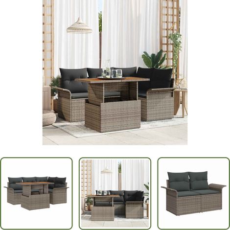 vidaXL Jardin - Ensemble de canapé de jardin 5 pcs Gris Poly rotin (1/5)