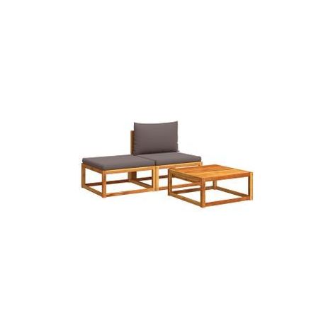 Salon de jardin avec coussins 3 pcs bois massif d'acacia (1/5)