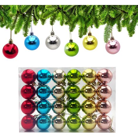 Lot de 24 Boule de Noël pour Sapin de Noël Ø 5cm, Boules de Noel en Plastique, Decoration Noel Sapin avec Cordon de Suspension (5 Couleurs (Rouge, Or, Argent, Rose, Bleu, Vert)) (1/5)