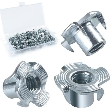 Écrou Inserts Acier Fileté M8 x 11 mm Écrous à Griffes T en Acier au Carbone Zingué Écrous Éntraînement Insert D'éCrous en T à Dents Quatre Meubles de Menuiserie (1/5)