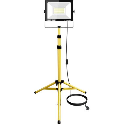 100W Projecteur LED sur Trépieds, Projecteur de Chantier avec Prise 10000LM, 6000K Blanc, Hauteur réglable 102-193 cm, Câble 5m, Étanche Éclairage de Chantier pour Travaux Atelier Garage Jardin (1/5)