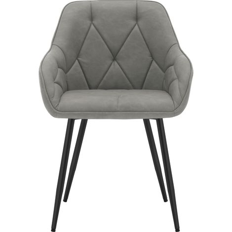 WOLTU 1x Esszimmerstuhl, Küchenstuhl ergonomische, Loungesessel Polsterstuhl mit Armlehnen Rückenlehne, aus Vintage-Kunstleder Metallbeine, für Küche Esszimmer, Wohnzimmer, Schlafzimmer, Dunkelgrau