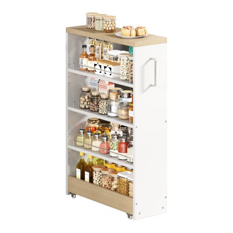 Chariot de rangement fin — Étagère étroite sur roulettes (à 4 niveaux réglables) — Idéal pour la cuisine et la salle de bain (1/4)