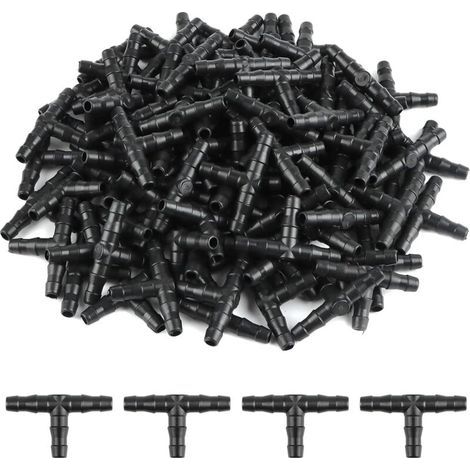 100 Pcs Tee Hose Fitting 4/7mm - T Fitting Connector PVC Watering Nozzle Atomizer Drip Irrigation Micro Spray Irrigation Joint for Automatic Hose Systems Tool (1/5)