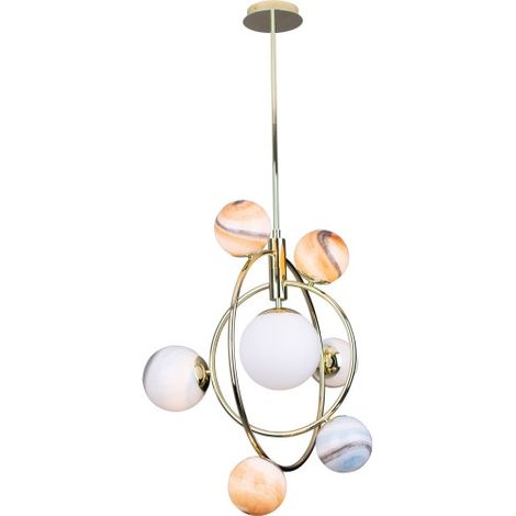 Suspension Cosmos dorée 7 globes verre G9 Ø64 Maxlight