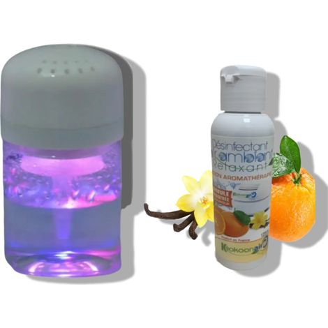 KIT COMPOSE D'UN PURIFICATEUR D'AIR PORTABLE ALIZE POUR VOITURE ET UN DESINFECTANT RELAXANT CONCENTRE 125ML (1/5)