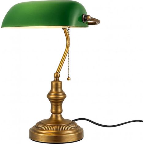 1 Lampe de bureau style banquier, abat-jour verre vert, douille E27, laiton, salon chambre