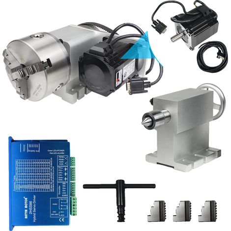 Axe rotatif CNC, mandrin à 3 mors, moteur servo à boucle fermée, Pas d'alimentation (1/2)