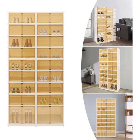 Étagère à chaussures pliable à 9 niveaux pour placard, 36 paires d'étagères à chaussures pliables en plastique, grande armoire à chaussures, boîte de rangement transparente empilable (1/5)