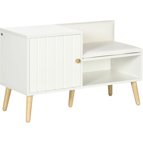 Scarpiera da Ingresso con Seduta Imbottita e Armadietto per 4 Paia di Scarpe, 80x33x49cm, Bianco