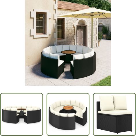 Gartenmöbel - 9-tlg. Garten-Sofagarnitur mit Auflagen Poly Rattan Schwarz (1/5)