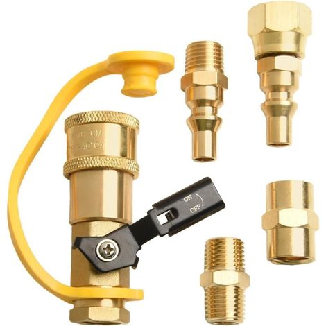 Lot de 5 adaptateurs de connexion rapide en laiton 6,35 mm NPT pour tuyau, barbecue à gaz basse pression, accessoires de camping (1/5)