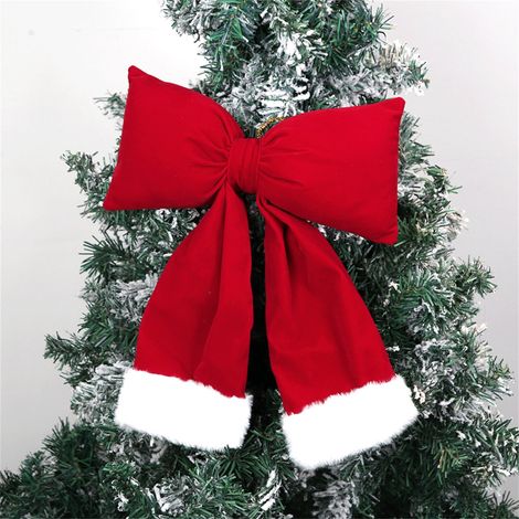 Noeud Papillon De Noël - Velours Rouge Et Vert - Décoration 3D Pour Sommet D'Arbre À Noël Cadeaux Murs Jardin - 1 Pièce (1/5)