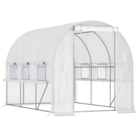 Walk-in Polytunnel Greenhouse Green House with Roll-up Sidewalls, UV-resistant PE Cover, 3 x 2 x 2m, White