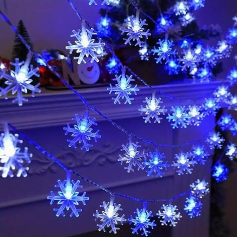 1 guirlande flocon de neige LED, 6 m 40 LED, lumière bleue et blanche, étanche IP44, pour décoration intérieure et extérieure de Noël (1/5)