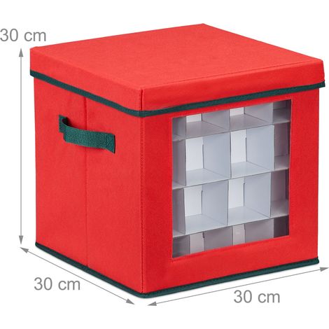 Spaziosa scatola porta palline di Natale 30 x 30 x 60 cm con divisori regolabili in tessuto rosso 130016201