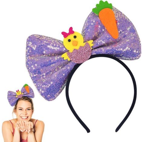 Bandeau à nœud de Pâques, bandeau de Pâques pour femme Bandeau à nœud à paillettes scintillantes (1/5)