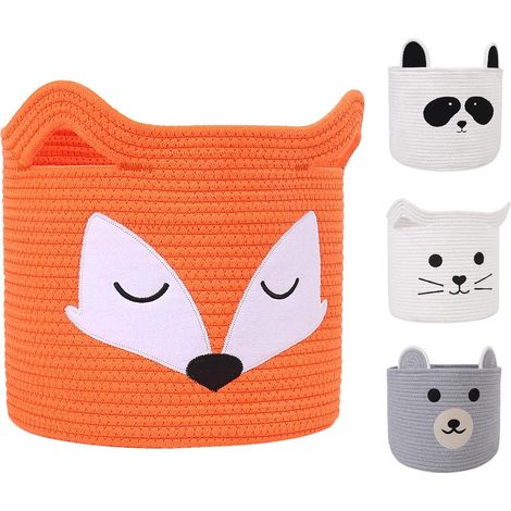 1 Panier Rangement, Coton Tressé, Motifs Animaux, 30x30x30 cm, Pour Jouets Enfant, Linge, Kallax