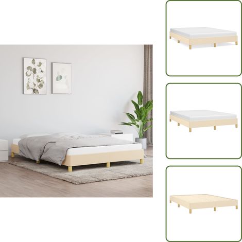 Bettgestell ohne Matratze Creme 140x200 cm Stoff - Bettrahmen - Doppelbett - Cremefarbenes Bett - Lattenrost - Holzrahmen (1/5)
