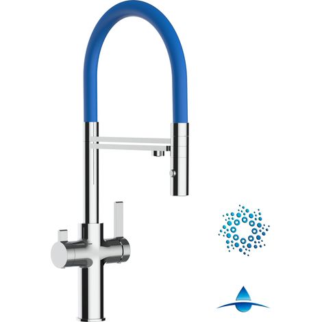 Robinet de Cuisine Mitigeur 4 Voies chromé pour système de carbonatation et filtration/purification d'eau bec bleu orientable et douchette 2 jets détachable FC VIZIO (1/5)