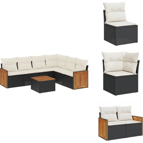 7-tlg. Garten-Sofagarnitur mit Kissen Schwarz Poly Rattan - Gartenmöbel - Sofasatz - Outdoor Möbel - Rattan Gartenmöbel - Balkonmöbel (1/5)