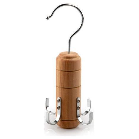 Cintre en Bois pour Ceinture, 4 Crochets, écharpes, Cravates, Organisateur d'accessoires de Placard, Rotation à 360 degrés (Couleur du bois) (1/5)