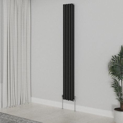 WarmeHaus Vertical Oval Double Panel Black Radiator 1800x236mm (1/5)