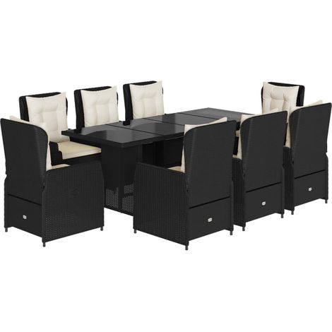 Maison Exclusive - Set da Pranzo da Giardino 9 pz con Cuscini Nero in Polyrattan (1/5)