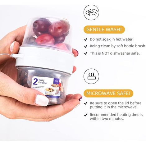 SHINING HOUSE Pot à yaourt à emporter 150 ml + 150 ml, tasse à céréales avec cuillère pliable, capsule à collation, pot à sauce, pot à vinaigrette, noix, nourriture pour bébé (1/4)