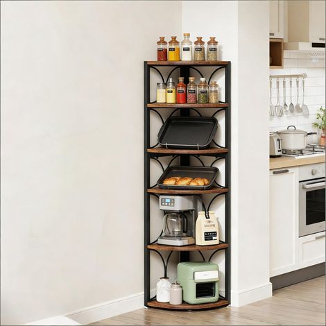 Étagère d’angle multifonction 6 niveaux, petite étagère gain de place salon chambre cuisine