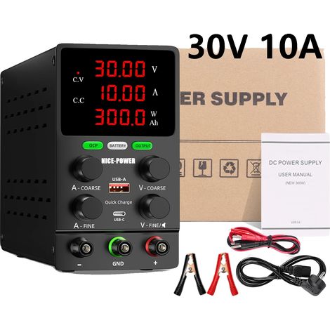 Fuente de alimentación, voltaje ajustable, protección contra sobrecarga, carga de 30 V 10 A, enchufe europeo de 220 V. (1/2)