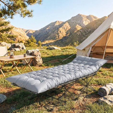 Matelas de camping pliable de 8 cm d'épaisseur, avec housse antidérapante et sangles, 200 x 80 cm, gris clair