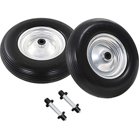 Roue de brouette avec axe 2 pcs PU solide 4.00-8 390 mm