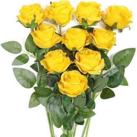 Bouquet de roses artificielles en soie jaunes (10 pièces) KLB-AquaForge (1/5)