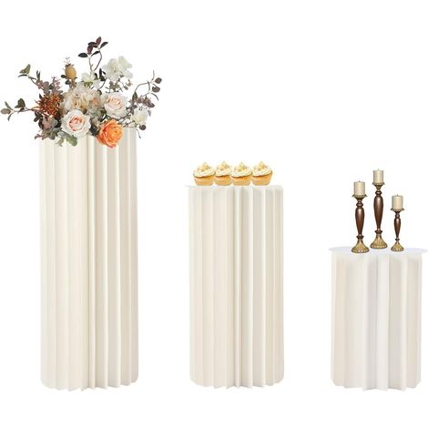 3 vasi di cartone per matrimonio, colonna di fiori, pieghevole, colore bianco, a forma di cilindro, per matrimonio, fidanzamento, compleanno, decorazione da tavolo