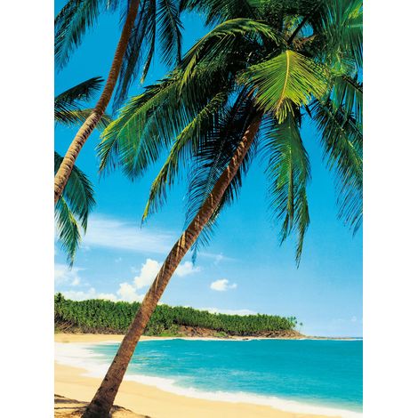 Papier peint panoramique île paradisiaque | Tapisserie panoramique plage et palmier | Papier peint panoramique mer pour chambre - 192 X 260 cm (4 pièces) (1/2)