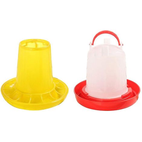 Ensemble mangeoire et abreuvoir pour poussins et volailles, en plastique, 1 kg (mangeoire et abreuvoir). (1/4)