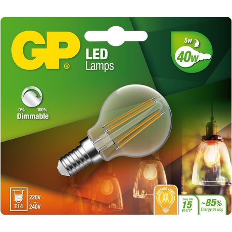 GP LED Lamp Filament Mini Globe, E14, DIM, 5W (40W), 470lm