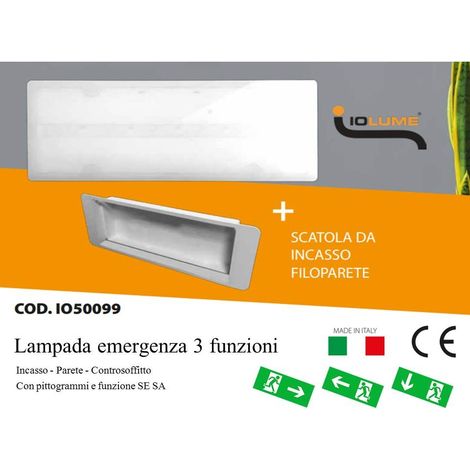 Lampada emergenza incasso parete controsoffitto 3 funzioni SE SA compatibile con beghelli 1499 (1/2)