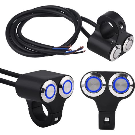 Interrupteur de Guidon de Moto, Interrupteur de Moto 7/8 Pouces 22 Mm, Interrupteur de Clignotant, Interrupteur de Réglage de Moto étanche, Phare de Volant, (lumière bleue) (1/5)