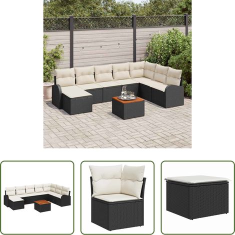 Gartentisch -  Gartensofa-set mit Kissen 9 pcs Schwarz Poly-Rattan (1/5)