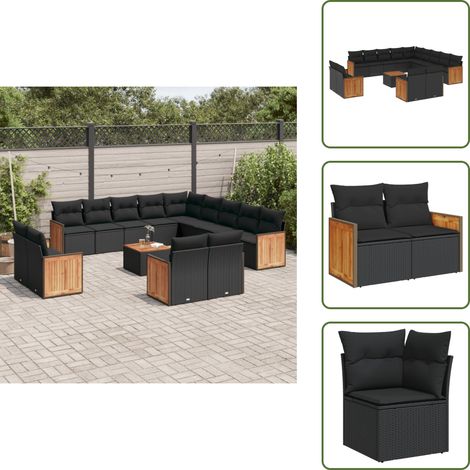 Rattan - vidaXL Set Divani da Giardino 14pz con Cuscini in Polyrattan Nero - Poltrona angolare