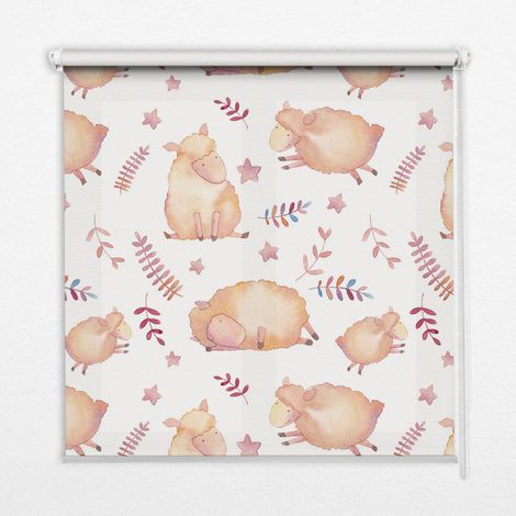 Innenrollo Fensterrollo - Rollo ohne Bohren - Sichtschutzrollo - Lichtdurchlässiges Rollo - Rechteckiges - Rollo - (90 cm x 140 cm) - Schafe zwischen den Sternen