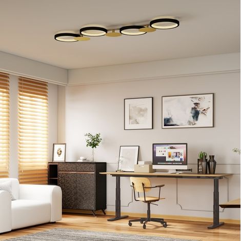Plafón LED 38 W 1500 lm 3000 K-6500 K con mando a distancia, 4 anillos, negro y dorado (1/5)